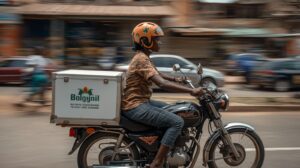 Rider with branded box, Lusaka Zambia