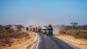 fleet of trucks on a Zambia highway (1)
