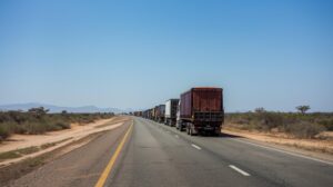 fleet of trucks on a Zambia highway